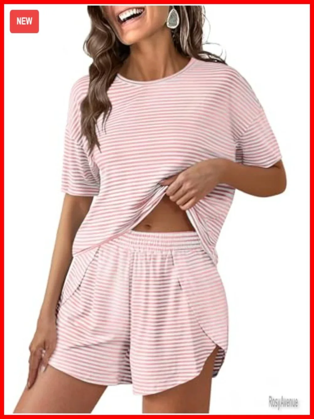 Striped Pajama Set 2 Piece Lounge Matching Short PJ Side Split Sleepwear